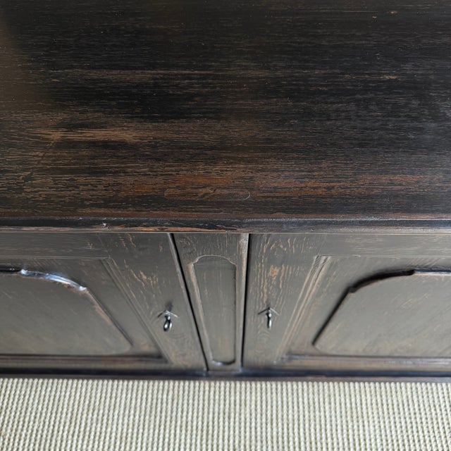 Vintage Style Black Painted Solid Wood 3 Door Cabinet With Working Locking Keys For Sale In Los Angeles - Image 6 of 7