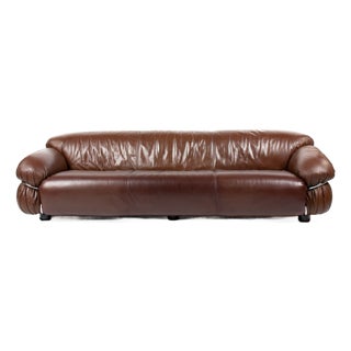 Sesann 3-Seater Sofa in Brown Leather by Gianfranco Frattini for Cassina, 1970s For Sale