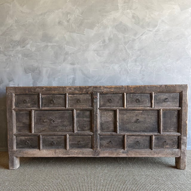 Mid-Century Modern Vintage Painted Elm Wood Cabinet With Drawers For Sale - Image 3 of 13