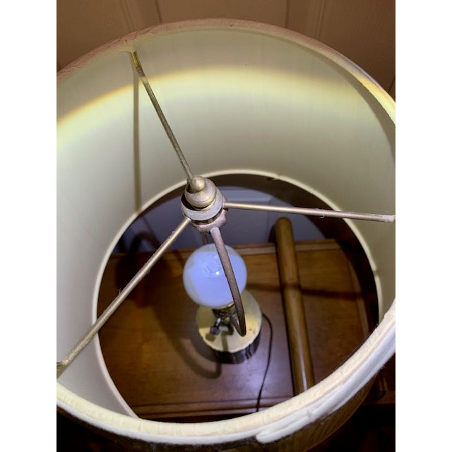 Vintage Brass Brutalist Style Pair Lamps Set of 2 Original Shades For Sale - Image 11 of 18