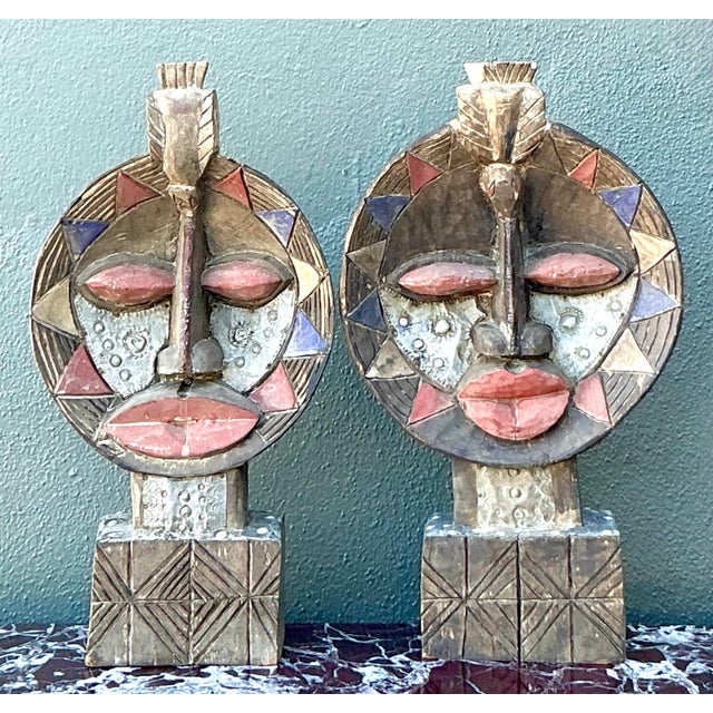 Coffee Vintage Boho Tribal Masks - Set of 2 For Sale - Image 8 of 12