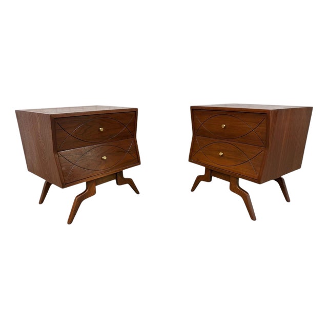 Mid-Century Modern Pearsall Style Walnut Nightstands - Set of 2 - Refinished! For Sale