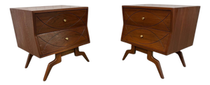 Mid-Century Modern Pearsall Style Walnut Nightstands - Set of 2 - Refinished!