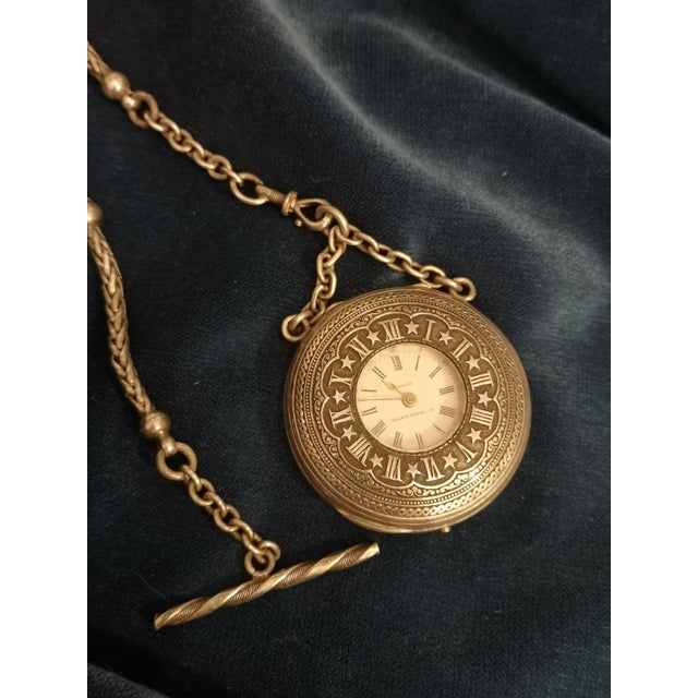 Sterling silver pocket watch with chain Antique French watch Silver accessories 19th century Mechanical watch Silver...