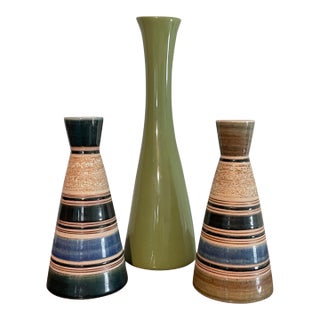 Lot of 3 Punjane, Thailand Ceramic Vases Asia Studio Pottery 1970s-2000s For Sale