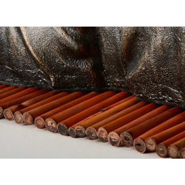 Asian Laughing Baby Buddha Statue W/ Bamboo Mat Cast Resin & Fiberglass For Sale - Image 3 of 13