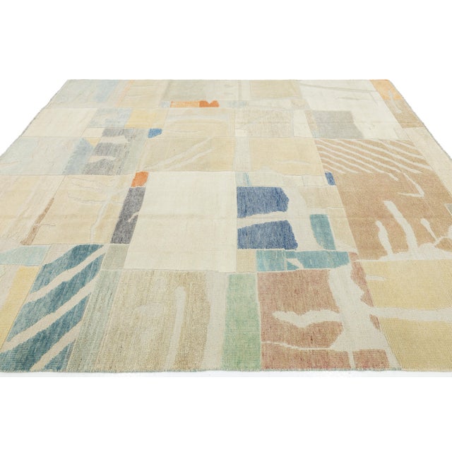 2020s Contemporary Abstract Geometric Hand-Knotted Wool Rug in Soft Earth & Pastels For Sale - Image 5 of 12