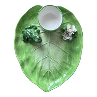 The Mane Lion-Vintage Italian Faience Lily Pad/Frog Platter For Sale