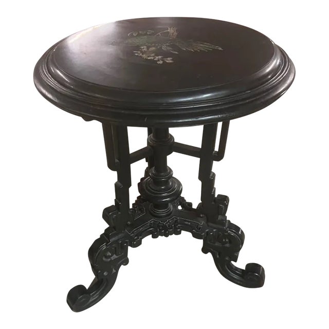 Mid 19th Century Black Stained Round Side/Entry Table With Stone Center For Sale