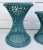 Contemporary 1970s Set of 3 Wicker Rattan Cane Woven Teal Blue Pedestal Stools For Sale - Image 3 of 10