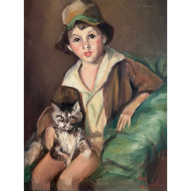 A quietly captivating original oil painting, signed and dated 1966 by the artist Gayl Ware, presented in its original...