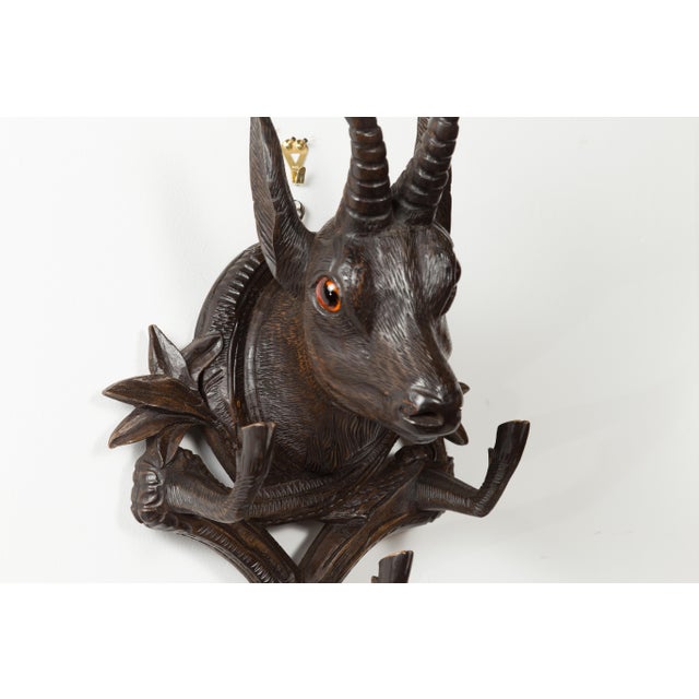 Pair of Black Forest 1880s Carved Wooden Chamois Coat or Hat Racks with Foliage For Sale - Image 9 of 12