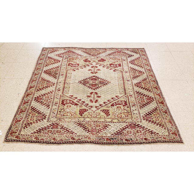 Antique Ghiordes Rug, Handmade Turkish Oriental Rug, Beige, Taupe For Sale - Image 13 of 16