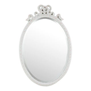 White Oval Decorative Carved Wall Mirror For Sale