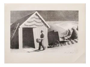 Farmhouse Style 1939 After Grant Wood "Honorable Degree", Original Period Lithograph