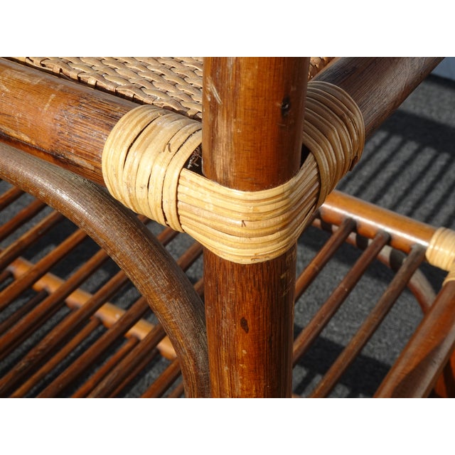 Brown Vintage Three Tier Coastal Bamboo Rattan Stand Golden Brown Side Table Bookcase For Sale - Image 8 of 15