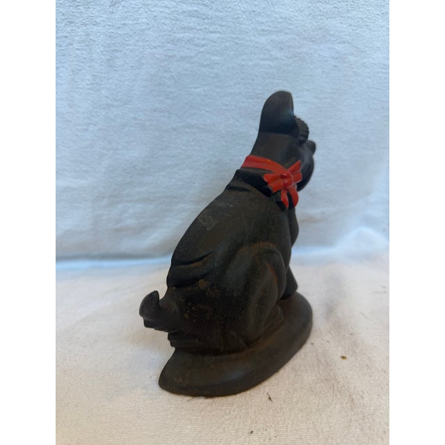 Metal 1940s Cast Iron Scottie Door Stop With a Christmas Red Bow For Sale - Image 7 of 10