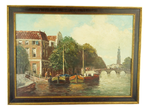G. Winkelberg, Landscape View of Amsterdam, 1920s, Oil on Canvas, Framed