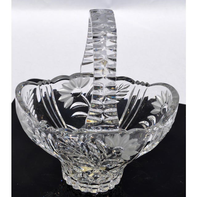 Metal 1960s West Germany Handmade Crystal Bride Princess Basket Etched 24% Lead Crystal Glass For Sale - Image 7 of 13