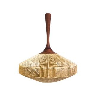 1960s Danish Modern Fog & Mørup Teak and Jute Hanging Pendant Light For Sale