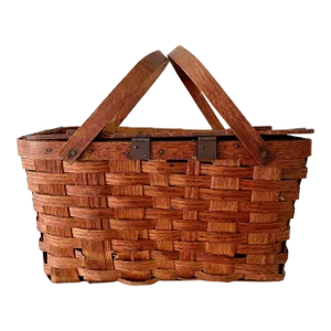 Woven Hinged Lid Picnic Basket with Handles