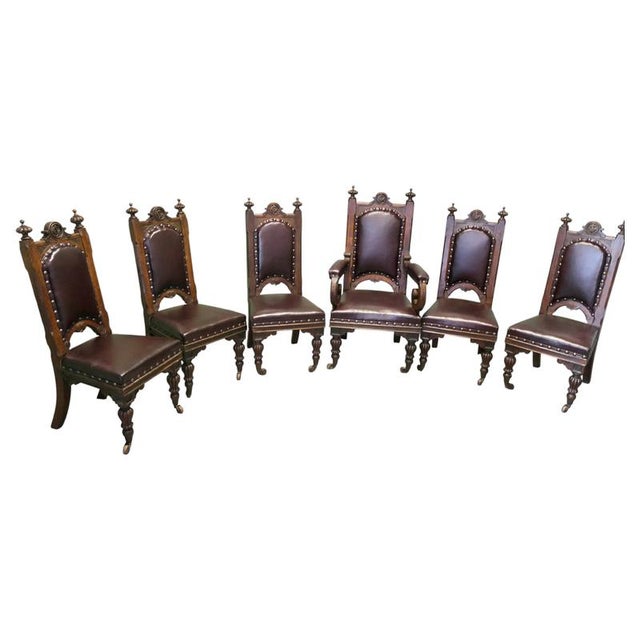 Gold Gothic Oak High-Back Dining Chairs, Set of 6 For Sale - Image 8 of 8