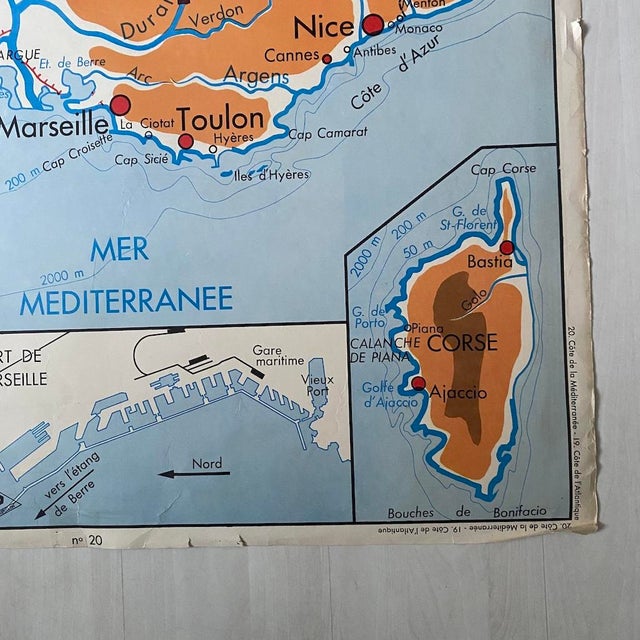 Paper Vintage School Map of Atlantic and Mediterranean Coasts, 1950s For Sale - Image 7 of 9