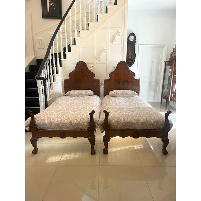 Antique Carved Burr Walnut Single Beds, 1920, Set of 2 For Sale - Image 6 of 18