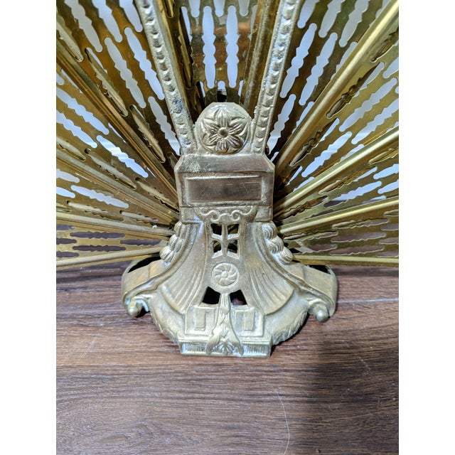 Hollywood Regency Vintage Brass Peacock Fireplace Screen For Sale - Image 3 of 6