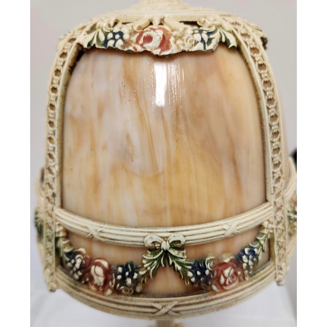 1920s Attributed to Miller Polychrome Slag Glass Boudoir Lamp For Sale - Image 9 of 10