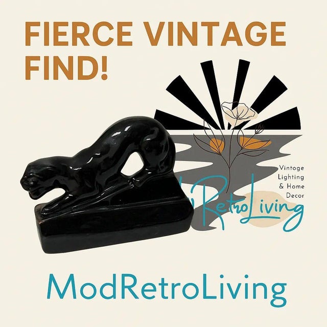 Black 1950s Black Panther Tv Lamp Ceramic Jungle Cat Light Mid Century Modern For Sale - Image 8 of 8