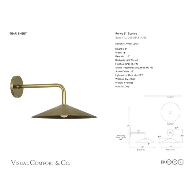 2020s Amber Lewis for Visual Comfort Signature Ponce 9" Sconce in Hand-Rubbed Antique Brass with Hand-Rubbed Antique Brass Shade For Sale - Image 5 of 7