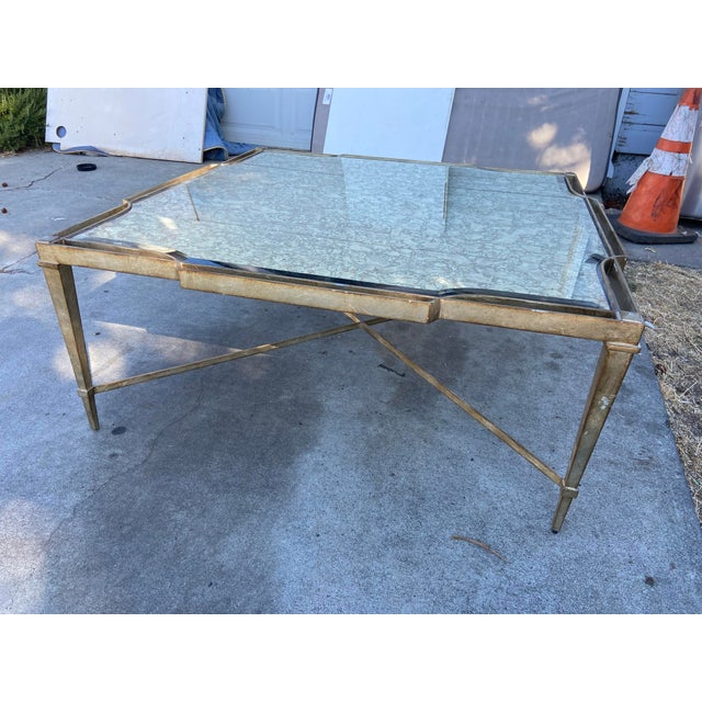 Vintage Louis XVI Style Wrought Iron and Antiqued Mirror Glass Top Coffee Table For Sale - Image 11 of 18