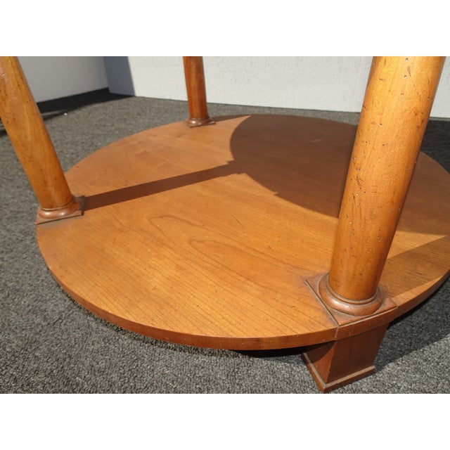 Wood Vintage Neoclassical Baker Side Table Stand W Round Sunburst Table Top & Drawer For Sale - Image 7 of 12