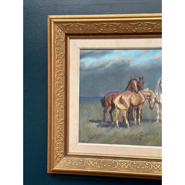 Original Swedish Oil on Canvas – “Horses” by Unknown Artist – Signed – Vintage & Framed – 59.5 × 49.5 cm (23.4" × 19.5")...