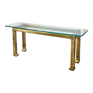 MCM Mastercraft Attributed Brass & Glass Console Table