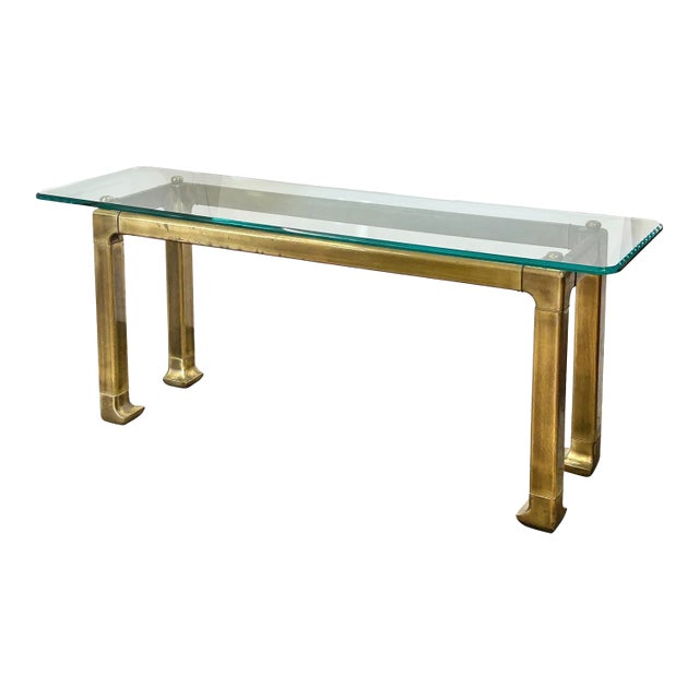 Mid 20th Century Attributed Mastercraft Brass & Glass Console Table For Sale