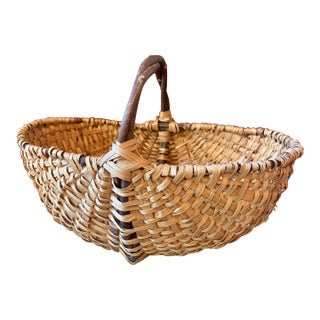 Antique Extra Large Market Basket With Twig Handle For Sale