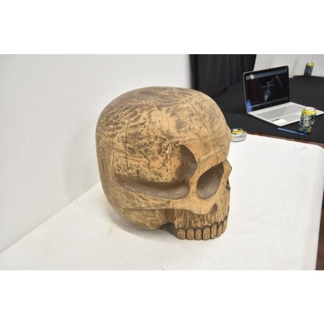 1940s Large Folk Art Skull Wood Carving For Sale In New York - Image 6 of 11