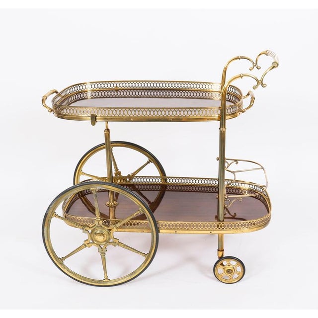 Mid-Century French Walnut and Brass Galleried Drinks Trolley, 1950s For Sale - Image 3 of 18