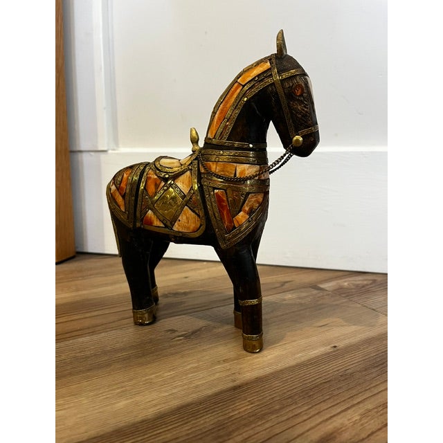 Burnt Umber Vintage Handcarved Marwari Horse For Sale - Image 8 of 10