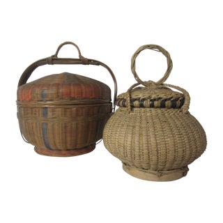 Vintage Covered Baskets - Two For Sale