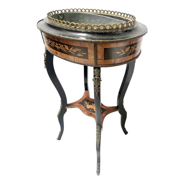 19th Century Napoleon III Jardinière in Blackened Wood and Light Wood Marquetry For Sale