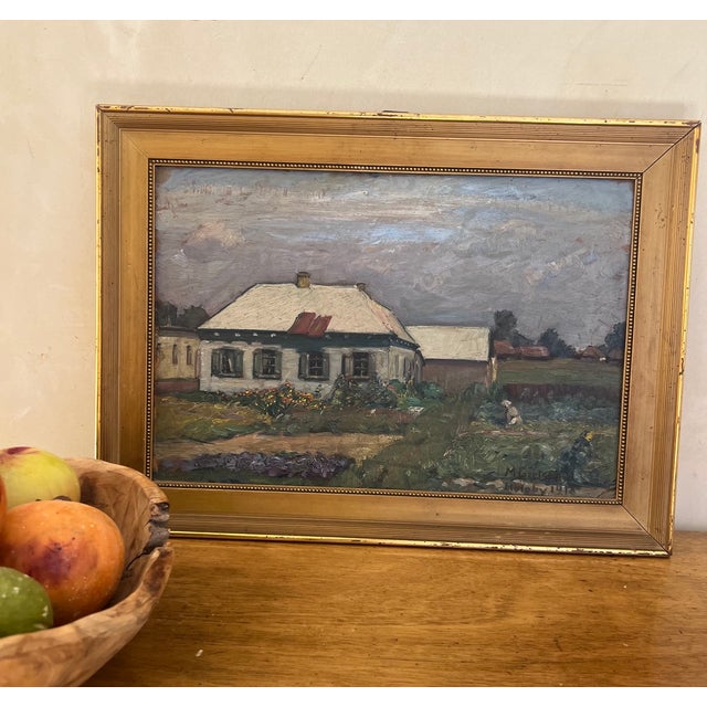 French Country Max Gretschel Signed Oil Painting of Ukranian Landscape, C. 1918 For Sale - Image 3 of 12