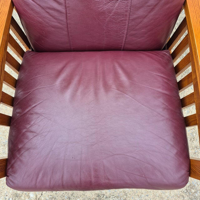 2002 BarcaLounger Mission Arts & Crafts Style Leather and Oak Manual Recliner Arm Chair For Sale In Washington DC - Image 6 of 14