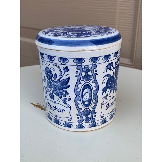 French Country Mid-20th Century Dutch Delft Blue & White Covered Sugar Jar For Sale - Image 3 of 10