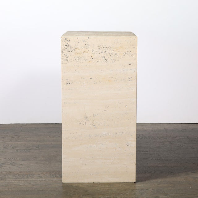 Stone Mid-Century Modernist Rectilinear Minimal Travertine Pedestal For Sale - Image 7 of 11