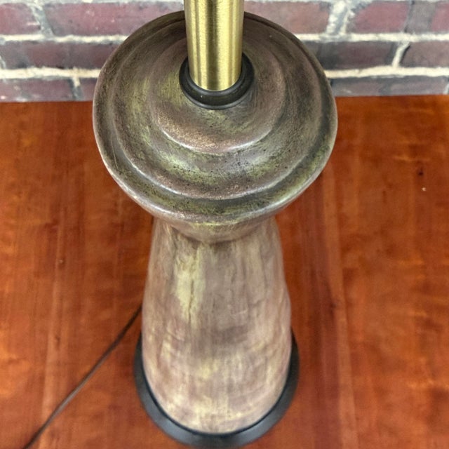 Mid-Century Tapered Ceramic Lamp With Brushed Glaze For Sale - Image 10 of 11