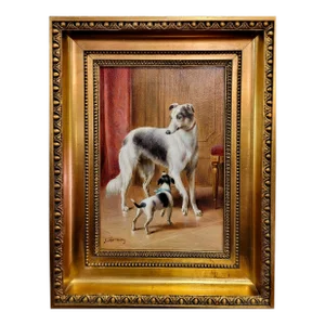 Carl Reichert -The Borzoi & the Jack Russell -19th Century Oil Painting