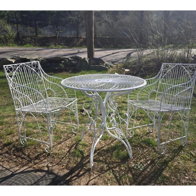 White Vintage Wrought Iron Patio Seating For Sale - Image 8 of 8